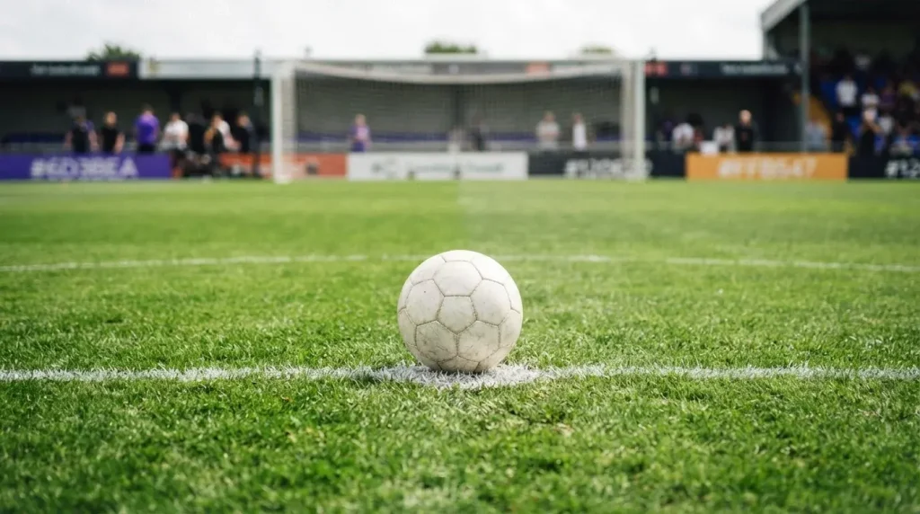 Fußball auf dem Elfmeterpunkt vor einem Tor